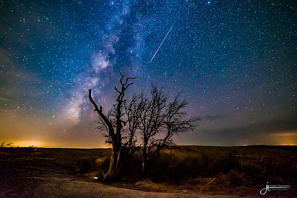 Shooting Star and Milky Way over Enchanted Rock